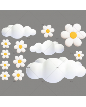 PAQ152 - Sticker nuages et pâquerettes