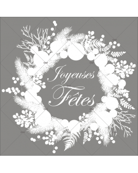 CR16 - Sticker couronne Joyeuses Fêtes féérie blanche