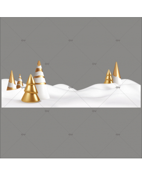 FNP2 - Sticker frise de neige et sapins dorés