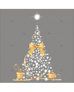 SP60 - Sticker sapin noeud et cadeaux dorés