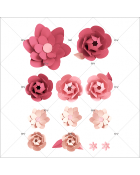 FLEURS47S - Sticker 12 fleurs roses paper cut