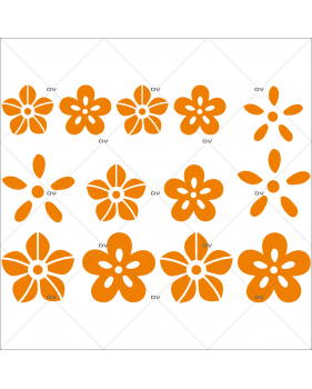 FLEURS45 - Sticker 13 petites fleurs orange