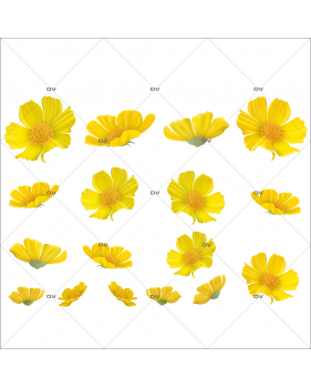 FLEURS42 - Sticker 17 petites fleurs jaunes
