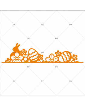 PAQ182 - Sticker frise de lapin, oeufs et fleurs orange