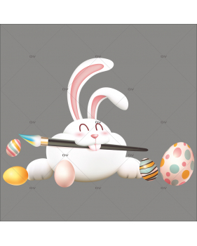 PAQ179 - Sticker lapin pinceau et oeufs de Pâques multicolores