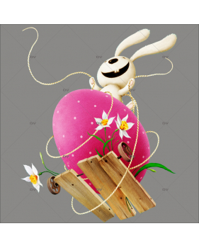 PAQ181 - Sticker lapin luge oeuf de Pâques