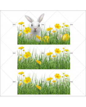 PAQ176 - Sticker frises lapin, oeufs, herbes et fleurs jaunes