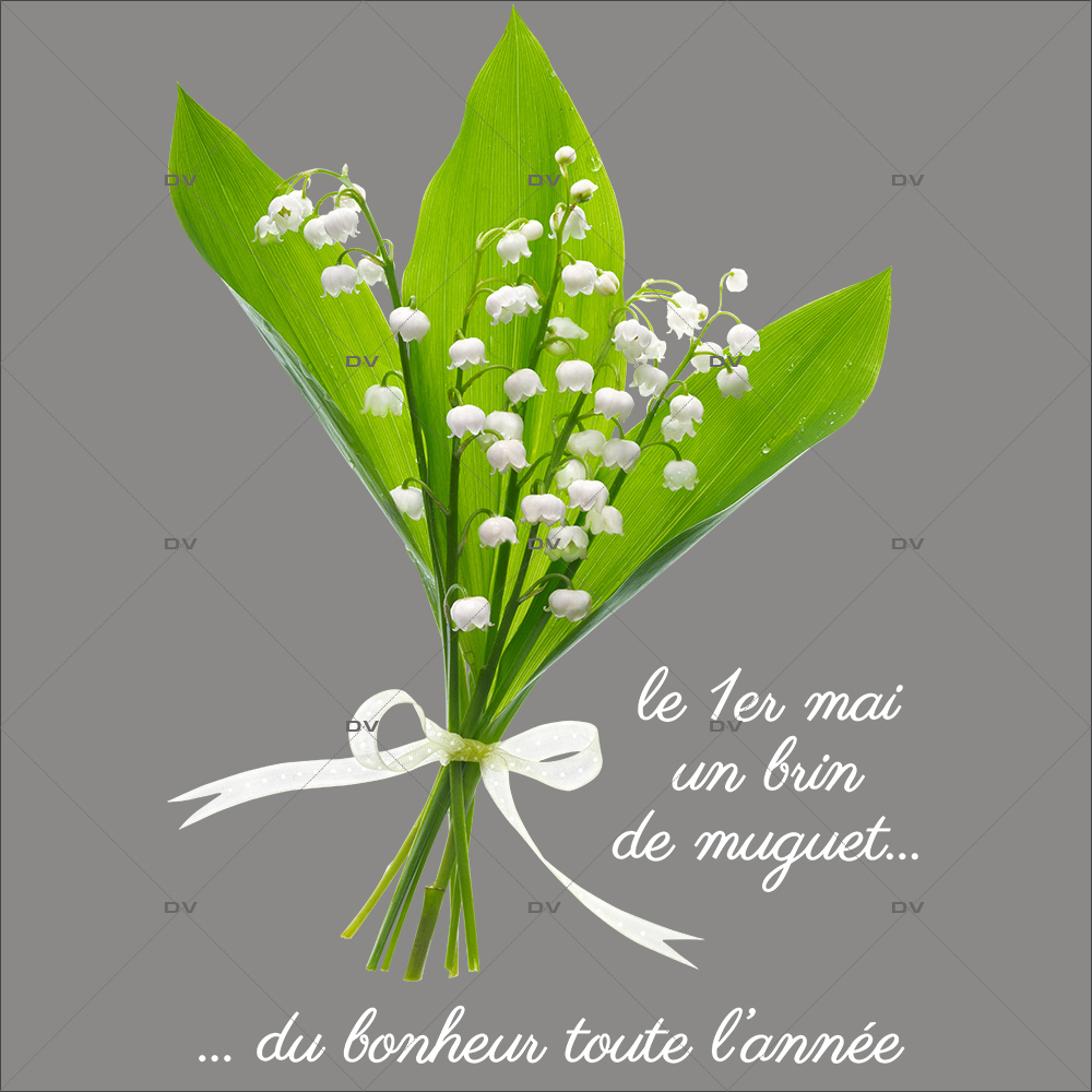 MUG1 - Sticker brins de muguet et texte blanc