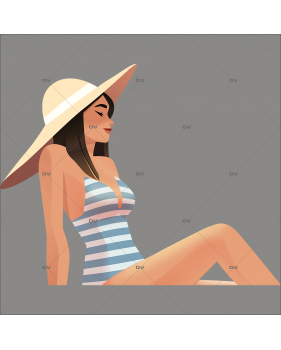 ETE24 - Sticker femme chapeau assise