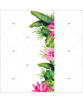 EXO6 - Sticker angle de feuilles exotiques et fleurs roses