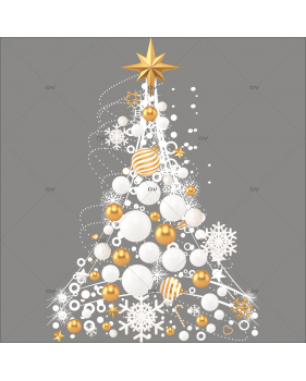 SP63 - Sticker sapin en boules et cristaux blancs et dorés