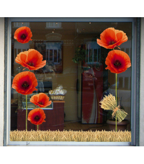 Sticker-2-coquelicots-provence-fleurs-été-vitrophanie-décoration-vitrine-estivale-électrostatique-sans-colle-repositionnable-réutilisable-DECO-VITRES