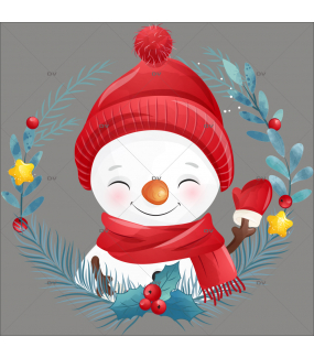 sticker-noel-couronne-bonhomme-de-neige-bonnet-moufles-rouges-electrostatique-sans-colle-decoration-vitrine-DECO-VITRES-BN13