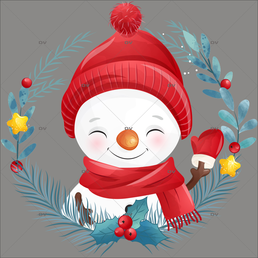 sticker-noel-couronne-bonhomme-de-neige-bonnet-moufles-rouges-electrostatique-sans-colle-decoration-vitrine-DECO-VITRES-BN13