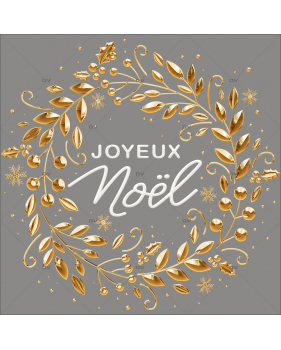 CR25 - Sticker couronne feuillages dorés Joyeux Noël