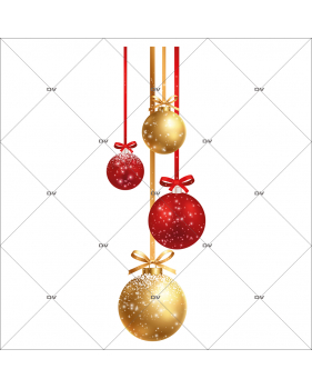 FB71 - Sticker suspensions boules de noël rouges et dorées