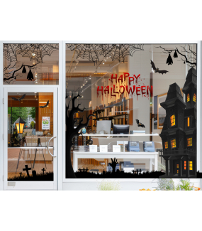 photo-stickers-vitrine-halloween-manoir-arbres-morts-toiles-araignees-noires-electrostatique-sans-colle-DECO-VITRES