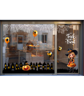 photo-stickers-vitrine-halloween-texte-manoir-fillette-ballons-toiles-araignees-electrostatique-sans-colle-DECO-VITRES