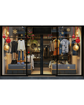 photo-stickers-vitrine-noel-gold-boules-cristaux-couronne-electrostatique-sans-colle-DECO-VITRES