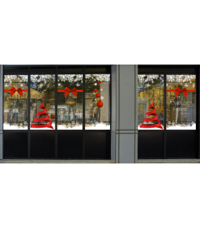 photo-stickers-vitrine-noel-rubans-rouges-sapins-cristaux-electrostatique-sans-colle-DECO-VITRES