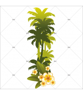 Sticker-palmiers-fleurs-de-tiaré-stylisés-exotique-mer-vacances-tropical-été-vitrophanie-décoration-vitrine-estivale-électrostatique-sans-colle-repositionnable-réutilisable-DECO-VITRES