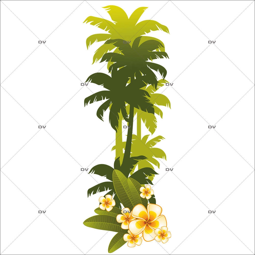 Sticker-palmiers-fleurs-de-tiaré-stylisés-exotique-mer-vacances-tropical-été-vitrophanie-décoration-vitrine-estivale-électrostatique-sans-colle-repositionnable-réutilisable-DECO-VITRES