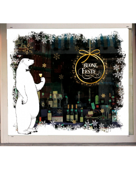 foto-vetrina-di-Natale-Vetrofania-palla-scintillante-Buone-Feste-dorata-elettrostatica-DECO-VITRES