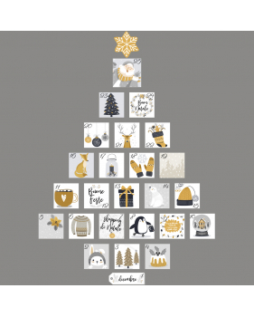 Vetrofania albero calendario dell’Avvento grigio/ocra elettrostatica per vetrine DECO-VITRES