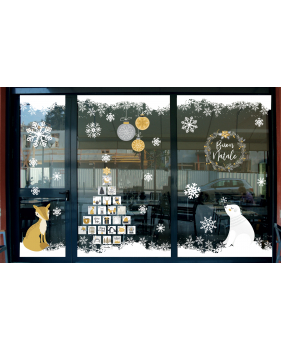 foto-vetrina-di-Natale-vetrofania-albero calendario dell’Avvento grigio/ocra-elettrostatica-DECO-VITRES