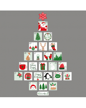 Pegatina árbol calendario de adviento rojo/verde electrostática para escaparates DECO-VITRES