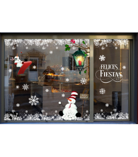 foto-escaparate-decoracion-navidad-Pegatina-muñeco de nieve cartel Feliz Navidad -electrostática-DECO-VITRES