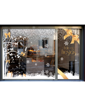 foto-escaparate-decoracion-navidad-Pegatina-texto-chic-Felices-Fiestas-dorado-electrostática-DECO-VITRES