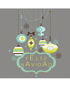 Pegatina cartel suspensiones de bolas Feliz Navidad anís /azul electrostática para escaparates