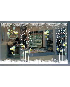 foto-escaparate-decoracion-navidad-Pegatina-cartel-Feliz-Navidad-azul-verde-electrostática-DECO-VITRES