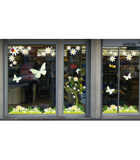 Sticker-papillons-verts-insectes-printemps-animaux-été-vitrophanie-décoration-vitrine-printanière-estivale-électrostatique-sans-colle-repositionnable-réutilisable-DECO-VITRES