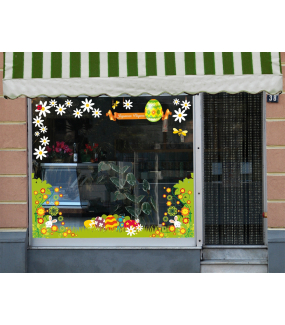 Sticker-frises-herbes-oeufs-de-pâques-multicolores-pâquerettes-fleurs-vitrophanie-décoration-vitrine-pâques-printanière-électrostatique-sans-colle-repositionnable-réutilisable-DECO-VITRES