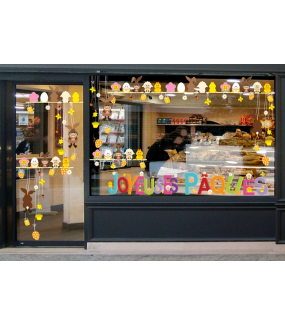 Sticker-frises-suspensions-oeufs-et-lapins-vitrophanie-décoration-vitrine-pâques-printanière-électrostatique-sans-colle-repositionnable-réutilisable-DECO-VITRES