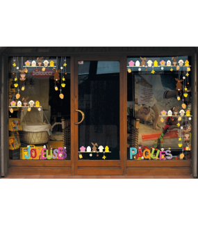 Sticker-frises-étagères-oeufs-lapin-pâquerette-poussin-vitrophanie-décoration-vitrine-pâques-printanière-électrostatique-sans-colle-repositionnable-réutilisable-DECO-VITRES
