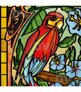 Sticker-perroquets-aras-fleurs-exotique-oiseaux-animaux-paysage-nature-tropical-vitrophanie-électrostatique-sans-colle-repositionnable-réutilisable-ou-adhésif-décoration-fenêtres-vitres-DECO-VITRES