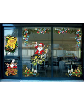 Sticker-père-noël-écailler-huitres-homard-champagne-vitrophanie-décoration-vitrine-noël-poissonnerie-restaurant-électrostatique-sans-colle-repositionnable-réutilisable-DECO-VITRES
