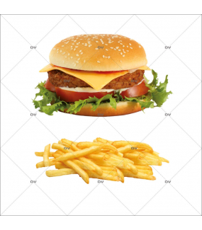 Sticker-hamburger-frites-vitrophanie-décoration-vitrine-boulangerie-pâtisserie-salon-de-thé-restaurant-snack-fastfood-électrostatique-sans-colle-repositionnable-réutilisable-DECO-VITRES