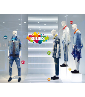 Photo-decoration-sticker-soldes-pourcentages-ronds-multicolores-vitrophanie-décoration-vitrine-promotionnelle-électrostatique-sans-colle-repositionnable-réutilisable-DECO-VITRES