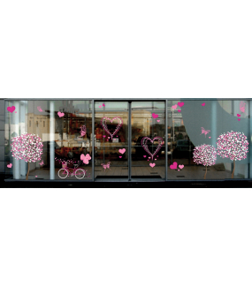 Sticker-texte-joyeuse-st-valentin-coeurs-roses-vitrophanie-décoration-vitrine-saint-valentin-électrostatique-sans-colle-repositionnable-réutilisable-DECO-VITRES
