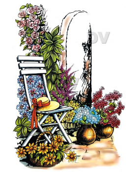 Sticker-chaise-jardin-chapeau-fer-forgé-retro-paysage-printemps-été-vitrophanie-décoration-vitrine-estivale-printanière-électrostatique-sans-colle-repositionnable-réutilisable-DECO-VITRES