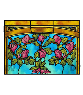 Sticker-vitrail-art-deco-arcades-fleurs-roses-paysage-nature-ancien-vintage-retro-vitrophanie-électrostatique-sans-colle-repositionnable-réutilisable-ou-adhésif-décoration-fenêtres-vitres-DECO-VITRES