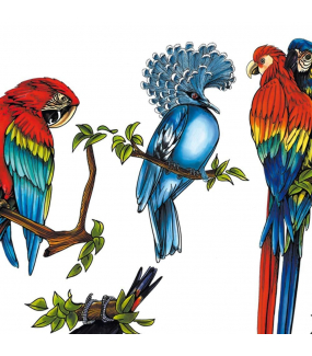 Sticker pour vitre électrostatique - Oiseaux exotiques perroquets