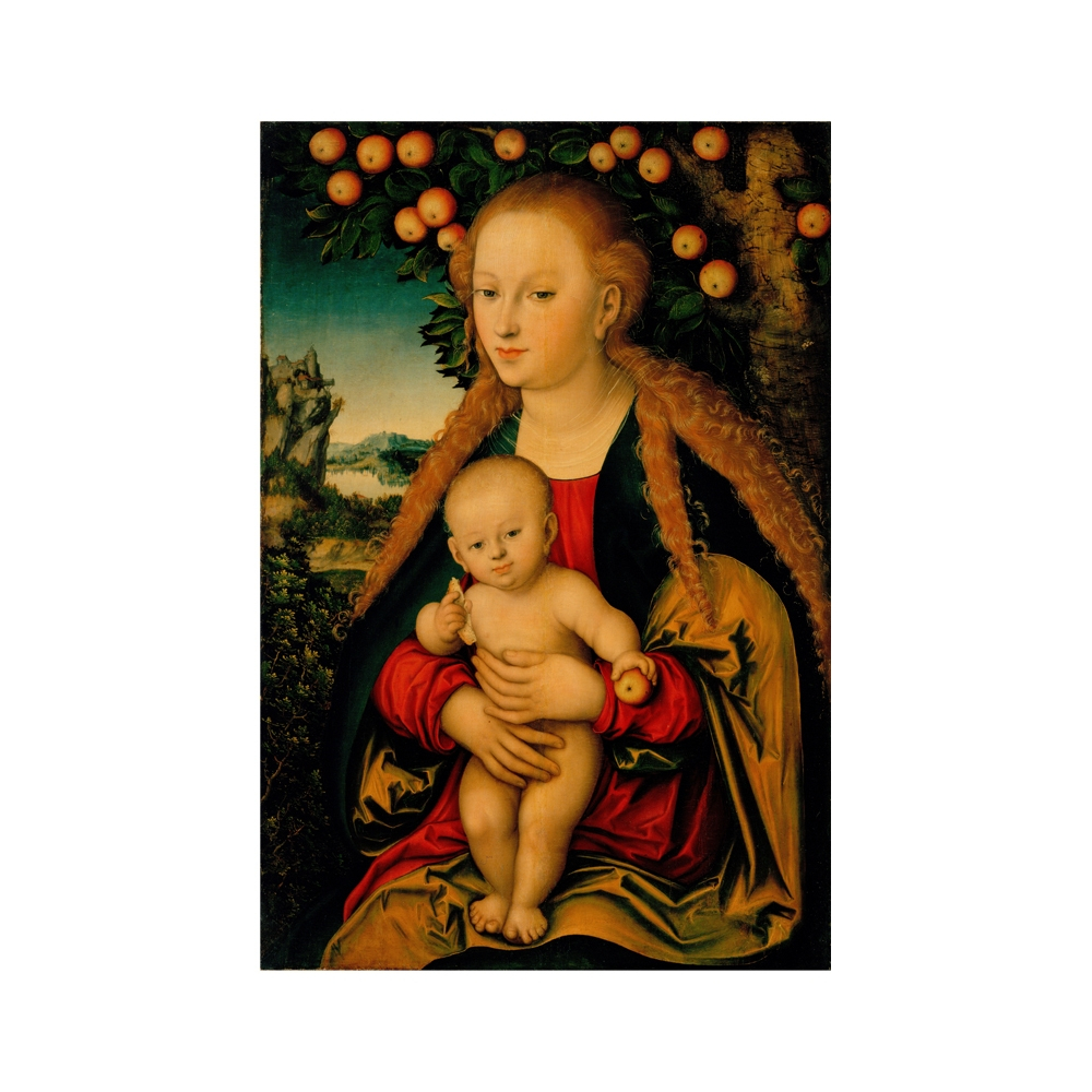 Sticker-vitrail-Cranach-Vierge-enfant-jésus-pommier-retro-vintage-vitrophanie-électrostatique-sans-colle-repositionnable-réutilisable-ou-adhésif-décoration-fenêtres-vitres-DECO-VITRES