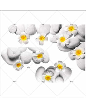 Sticker-angle-de-galets-fleurs-de-frangipanier-exotiques-tropicales-zen-asie-vitrophanie-décoration-vitrine-estivale-spa-institut-de-beauté-électrostatique-sans-colle-repositionnable-réutilisable-DECO-VITRES